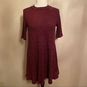 Womens Burgundy 3/4 Length Sleeve Dress Holiday